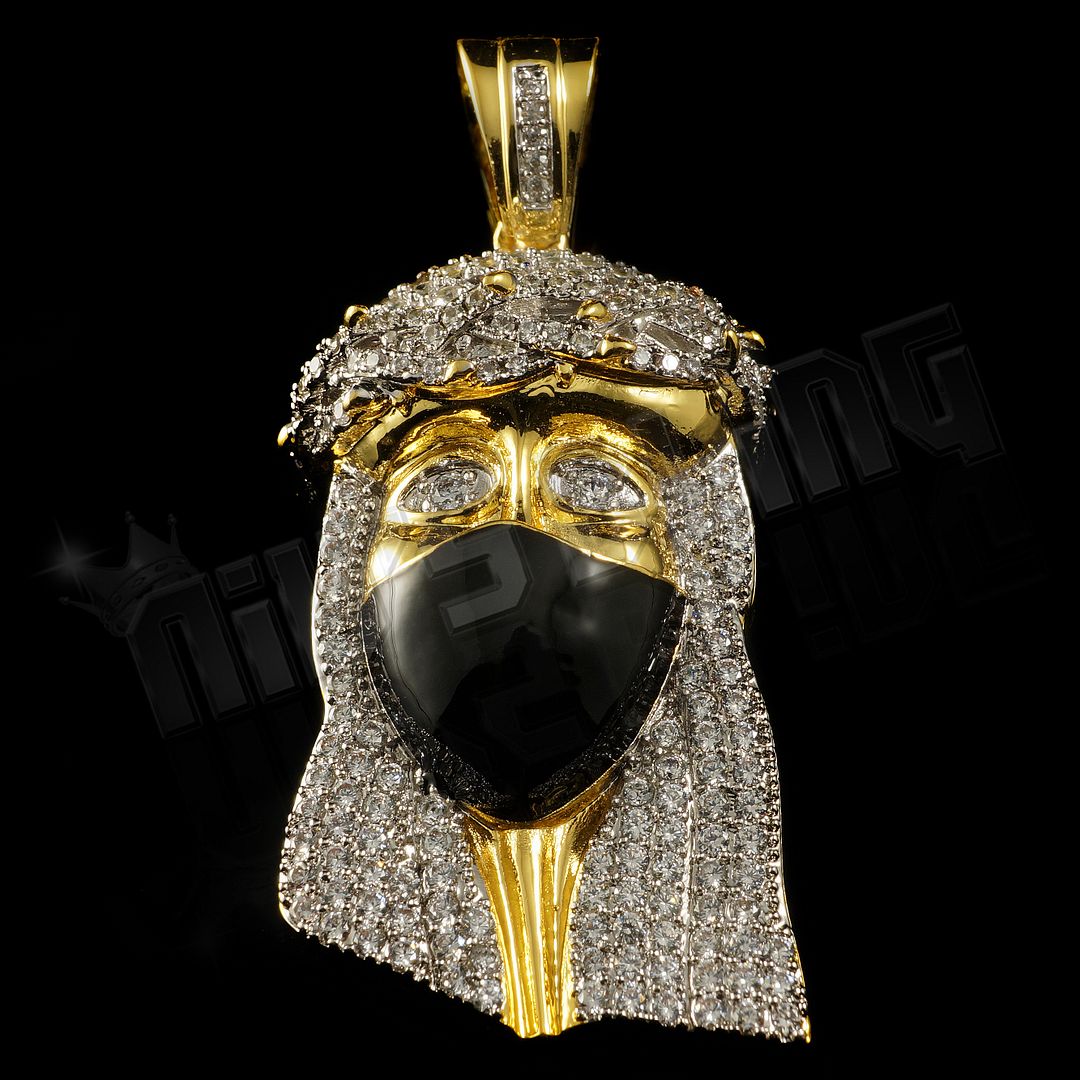 18K Gold Plated Iced Out CZ JESUS BANDANA PIECE Hip Hop Pendant Franco Chain eBay