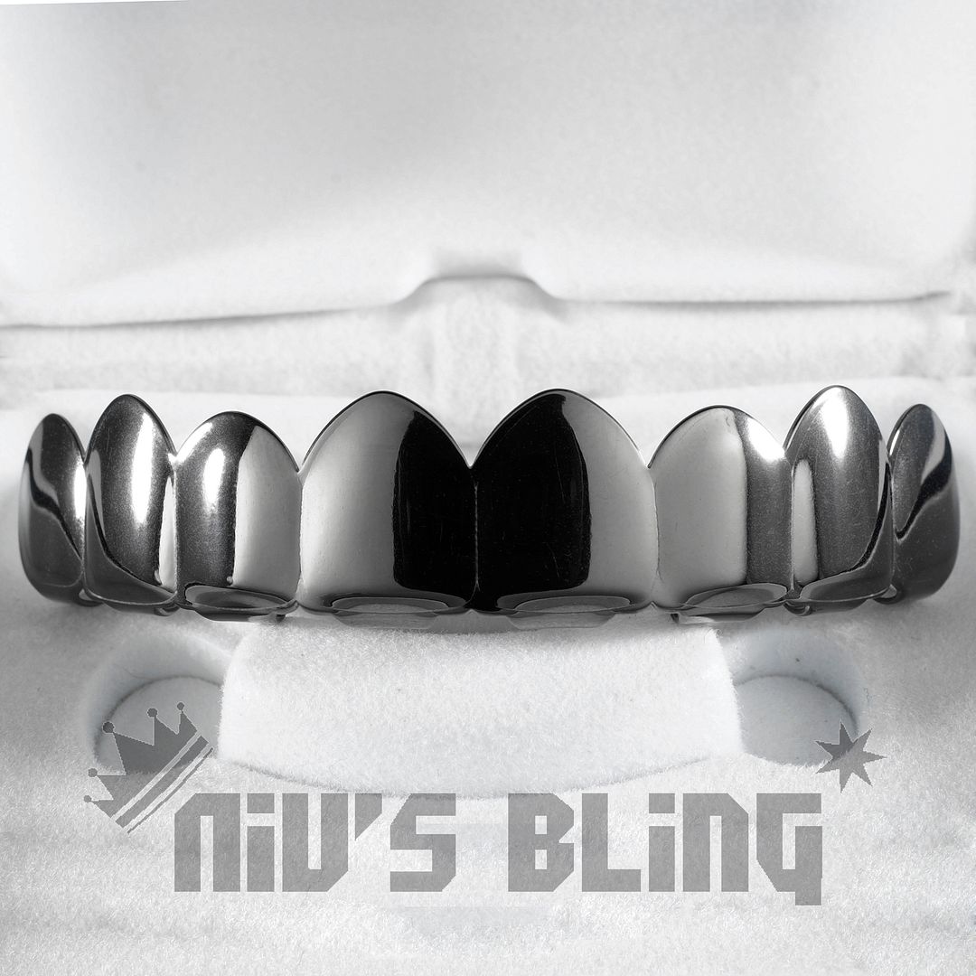 18K Black Gold Plated STAINLESS STEEL GRILLZ 8 Tooth Top and Bottom