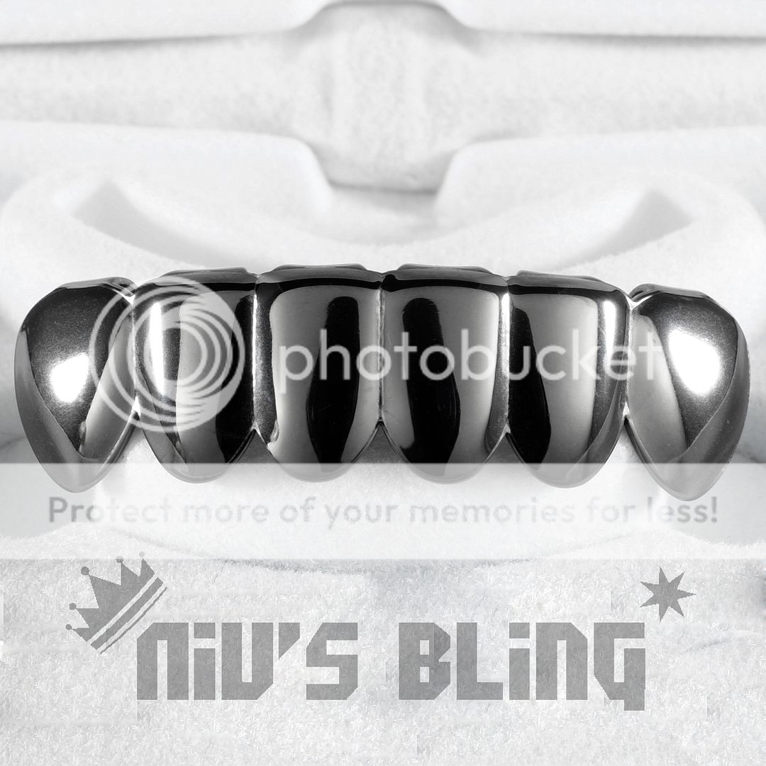 18K Black Gold Plated STAINLESS STEEL GRILLZ 8 Tooth Top and Bottom