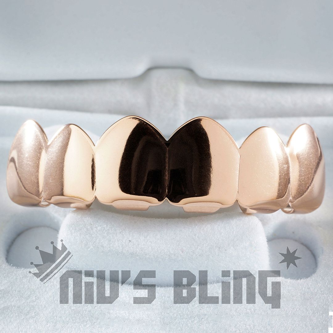 18K Rose Gold IP Plated GRILLZ Top & Bottom Tooth Hip Hop STAINLESS