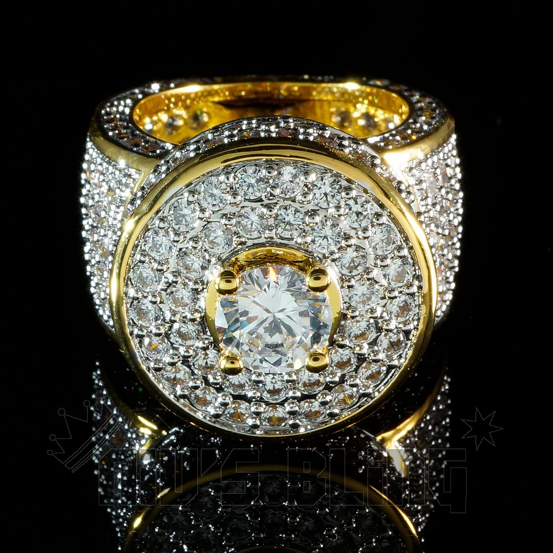 18K Gold CLUSTER ICED OUT Lab Simulated Diamond Band MICROPAVE Mens