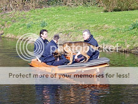 speurhond voorop de boot